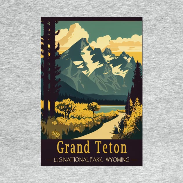 Grand Teton National Park Vintage Travel Poster by GreenMary Design